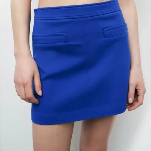 NWT ZARA MINI SKIRT WITH POCKETS Ink blue Medium - Picture 2 of 10
